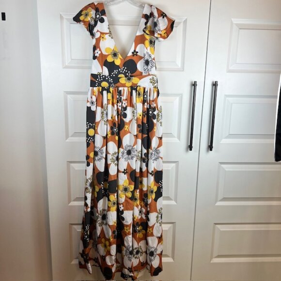 Dodo Bar Or Jenny Long Dress Brown Retro Floral Maxi Size Small - Picture 2 of 11